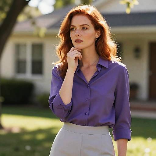 Thoughtful Red-Haired Woman Outdoors