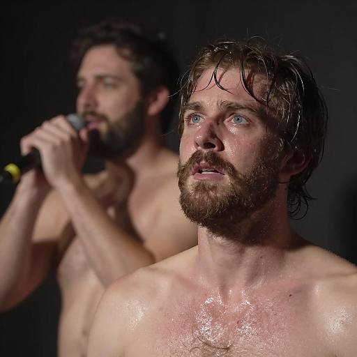 Sweaty Men in Dimly Lit Setting