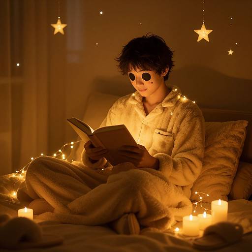 Cozy Kawaii Man Reading at Golden Hour
