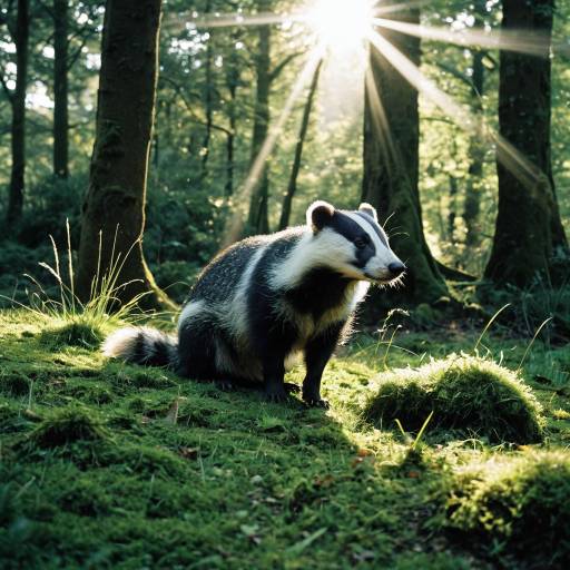 Badger in Sunlit Forest