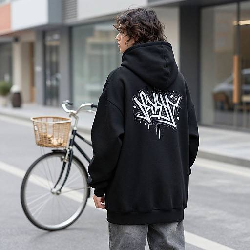 Model in Black Hoodie with Graffiti