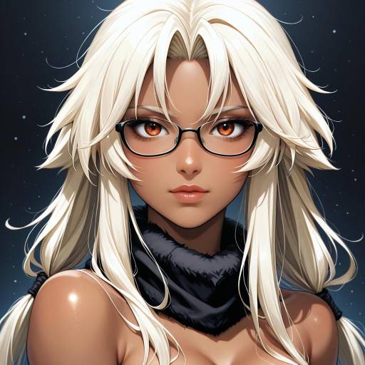 Dark-Skinned Girl with Glasses in Anime Style