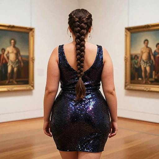 Plus-Size Woman with Five-Strand Braid in Art Museum