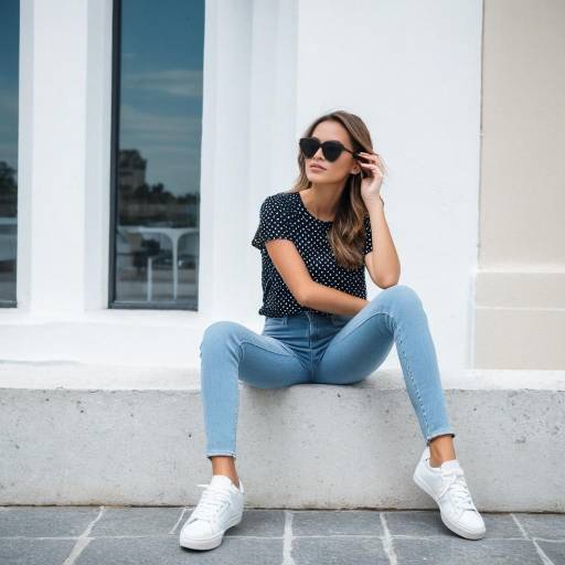 Stylish Young Woman Sitting on Stone Ledge