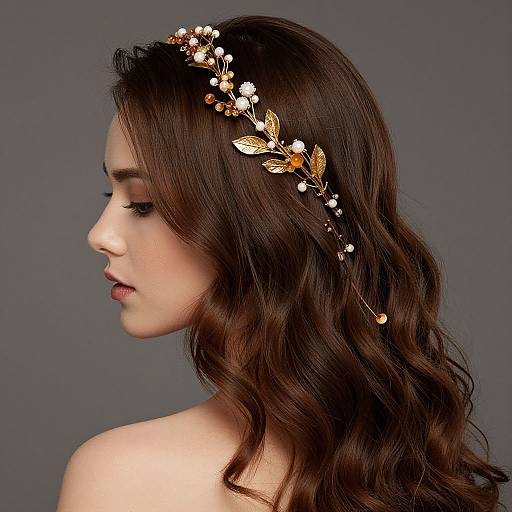 Elegant Wavy Hair with Gilded Headpiece