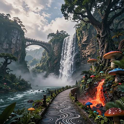 Epic High Fantasy Waterfall Landscape