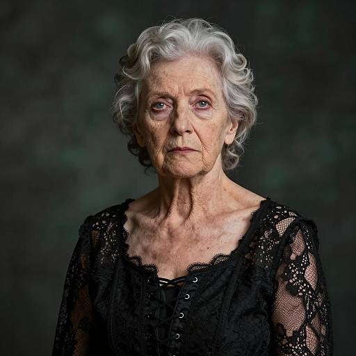Elderly Woman in Black Lace Halloween Costume