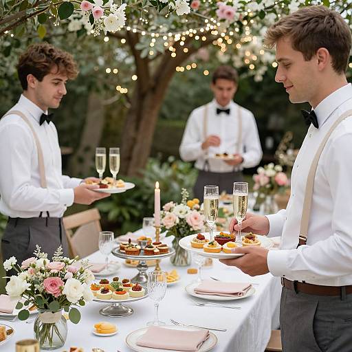 Elegant Garden Party Waiters Serving