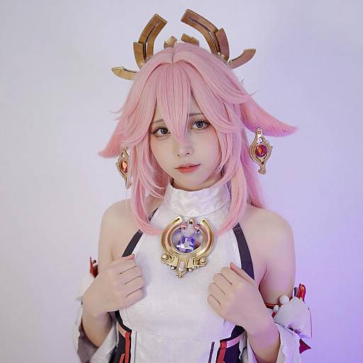 Cosplayer with Pink Hair and Gold Crown