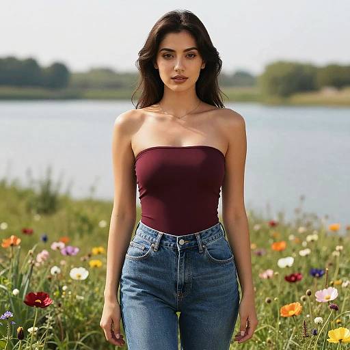 Athletic Woman in Floral Meadow