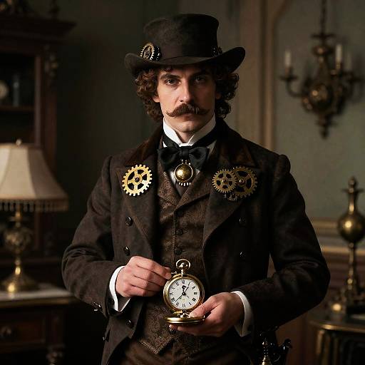 Victorian Steampunk Inventor in Lavish Setting