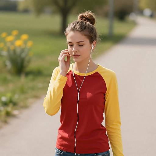 Young Woman Listening to Music Outdoors