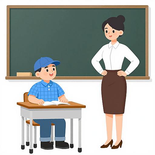 Cartoon Classroom Scene with Teacher and Student