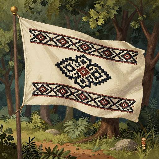 19th Century Folk Embroidery Flag