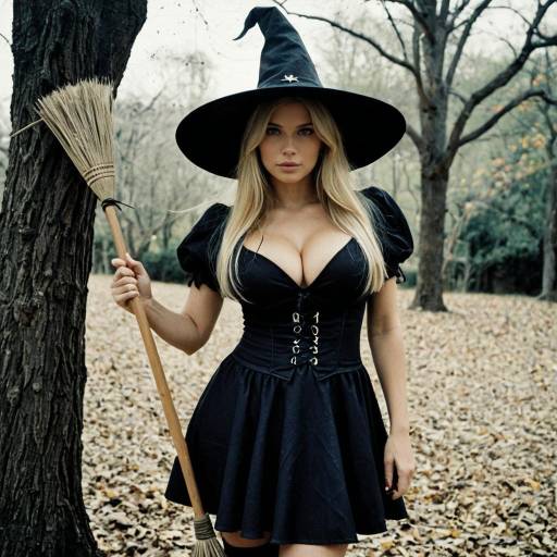 Woman in Witch Costume Holding Broom