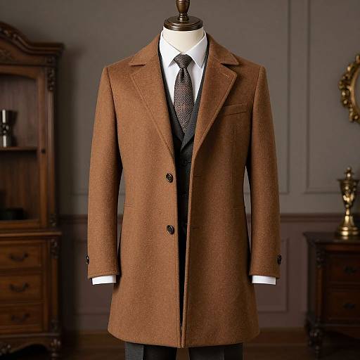 Man in Brown Overcoat Standing Indoors