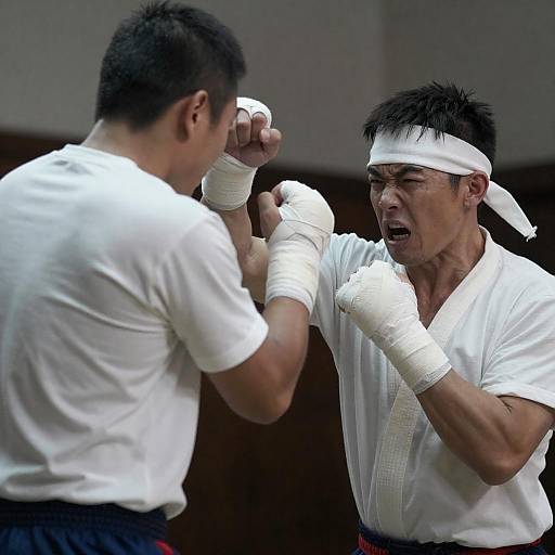 Martial Arts Sparring with Intense Focus