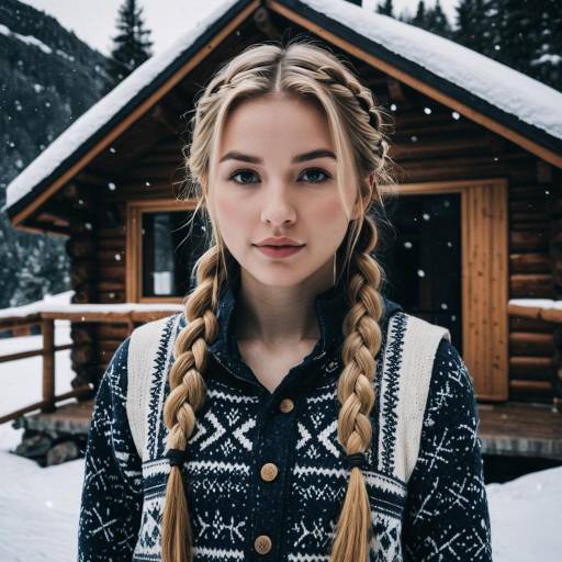 Scandinavian Woman in Snowy Mountain Cabin