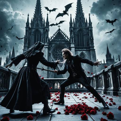 Witches Duel on Gothic Cathedral Rooftop