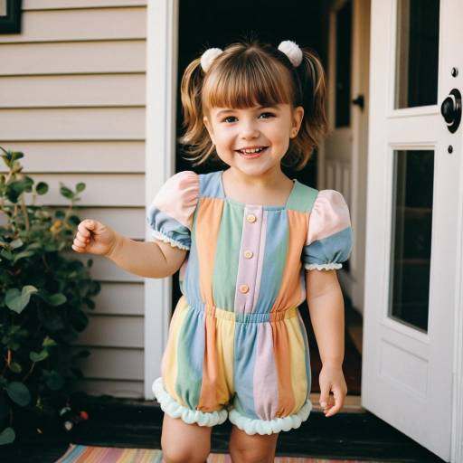 Toddler Girl in Pastel Rainbow Romper