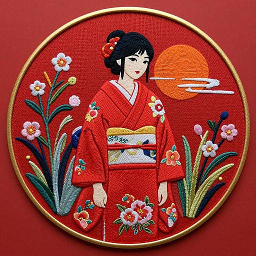 Vibrant Kimono Embroidery Art