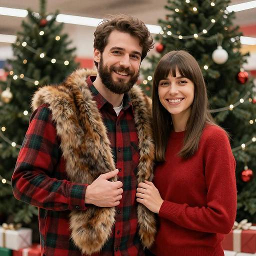 Smiling Couple in Christmas Store