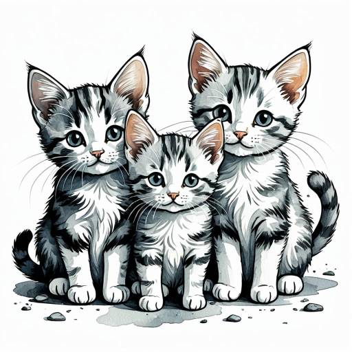 Watercolor Cartoon Kittens Illustration