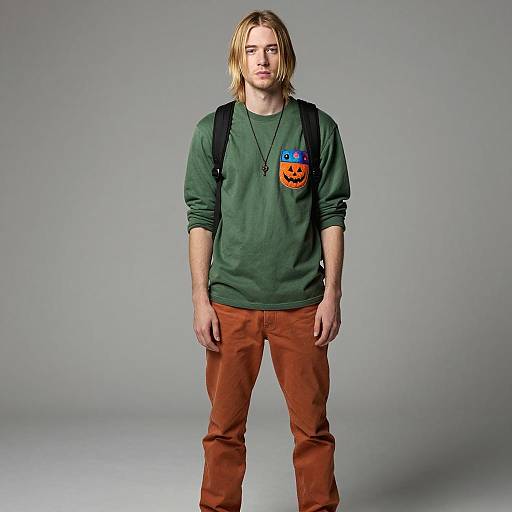 Young Man in Halloween-Inspired Outfit