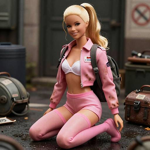 Hyperrealistic Pink Soldier Barbie Portrait