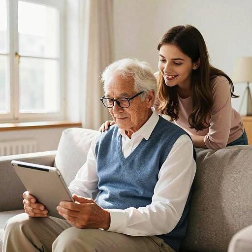 Cozy Sunlit Scene: Man Reading with Companion