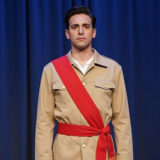 Man in Tan Jacket with Red Sash