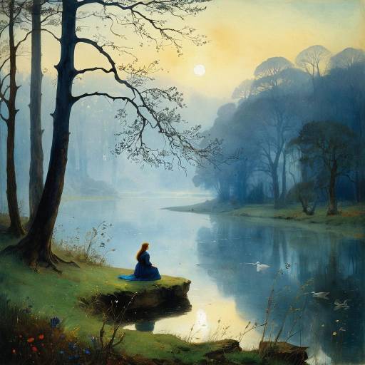 Serene Woman by Misty Lake