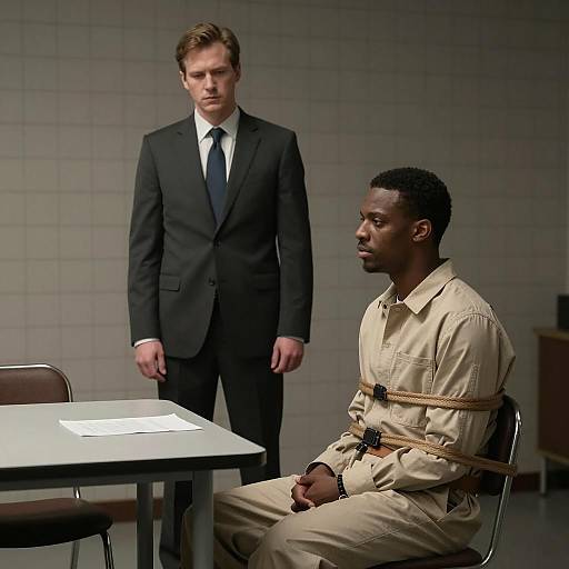 Tense Encounter in a Dimly Lit Room