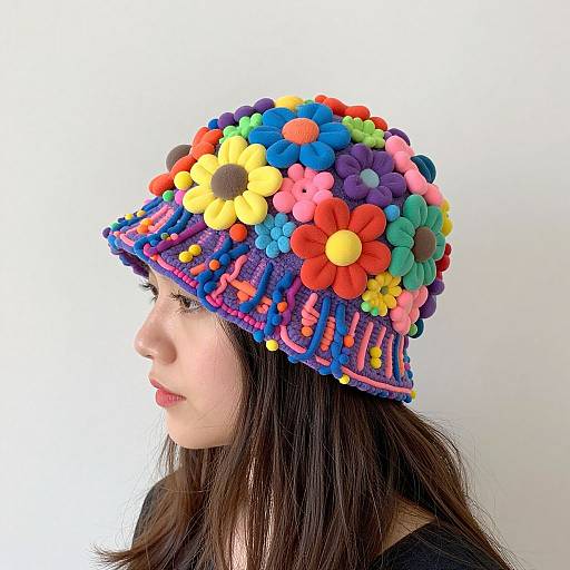Woman with Vibrant Flower Hat