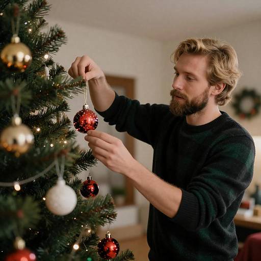 Festive Man Decorating Christmas Tree