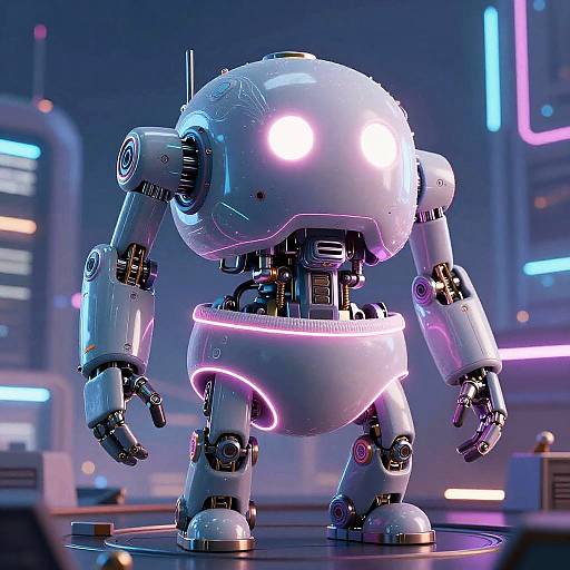 Whimsical Robot with Neon Bulges