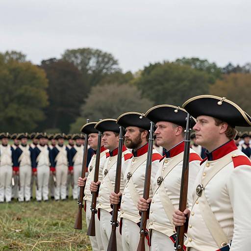 Historic Military Reenactment on Grassy Field