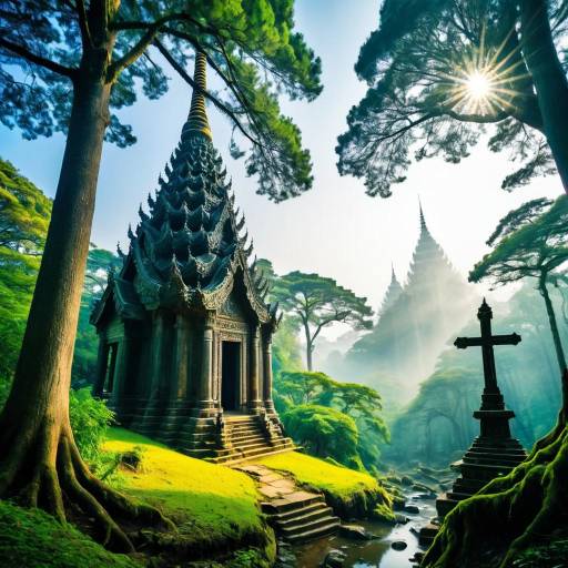 Enchanted Forest with Mystical Shrine