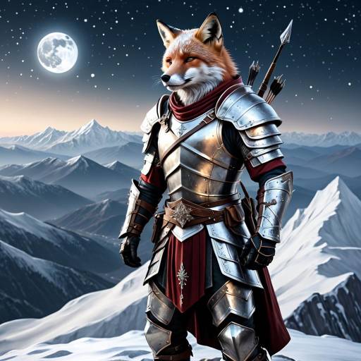 Fox Warrior in Shining Armor on Snowy Mountain