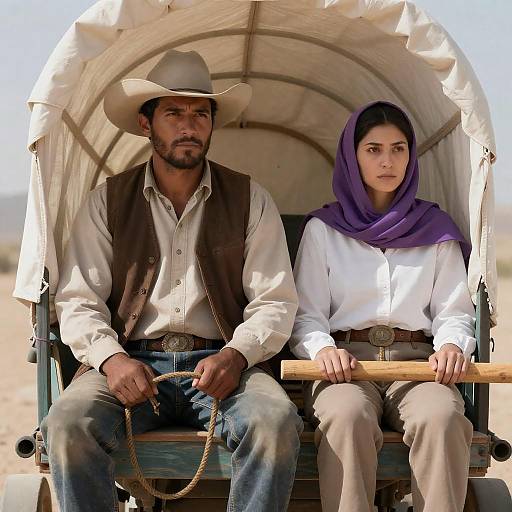 Couple Journeying in a Desert Wagon