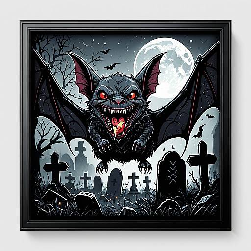 Vampire Bat in Foggy Graveyard