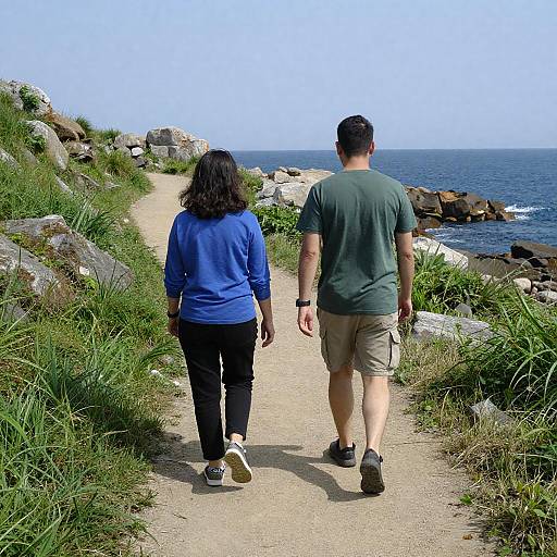 Casual Stroll Along Rocky Coastline
