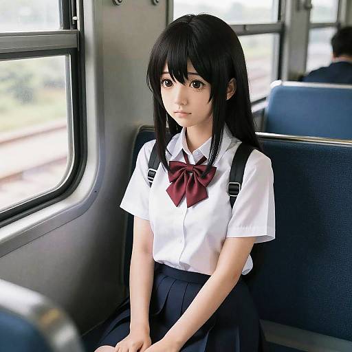 Cinematic Train Portrait of Schoolgirl