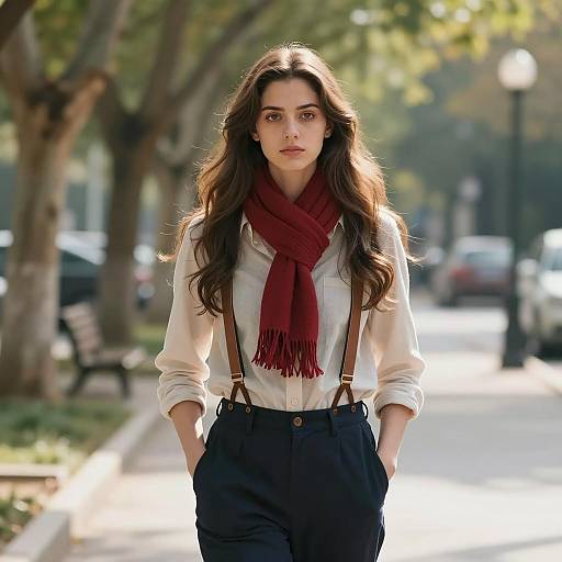 Young Woman in Red Scarf Standing Outdoors