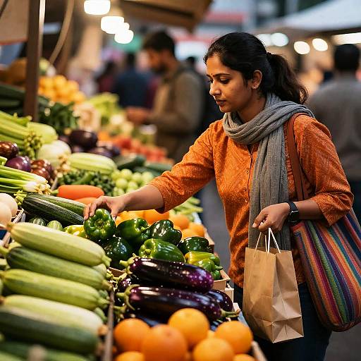 Indian Woman Shopping for Vegetables at Market