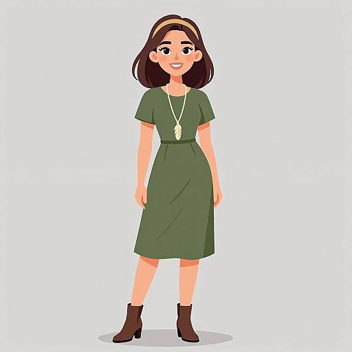 Smiling Woman in Olive Green Dress