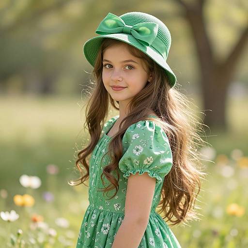 Elegant Girl in Green Dress Meadow