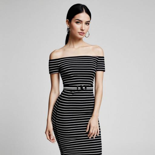 Woman in Black and White Off-Shoulder Bodycon Dress