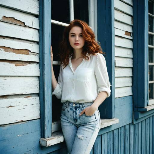 Young woman standing by rustic window