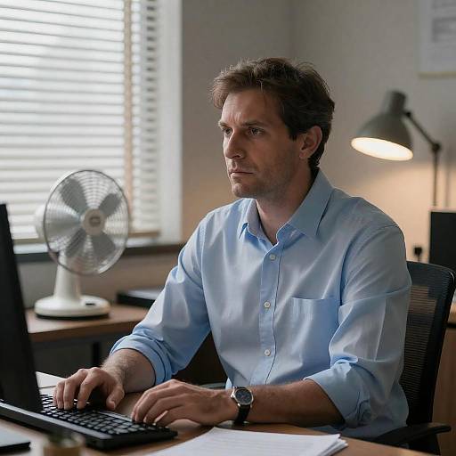 Dim Office Portrait of Serious Man